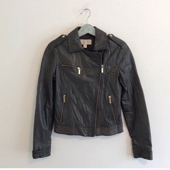 Michael Kors Gray Leather Moto Jacket - Picture 1 of 8
